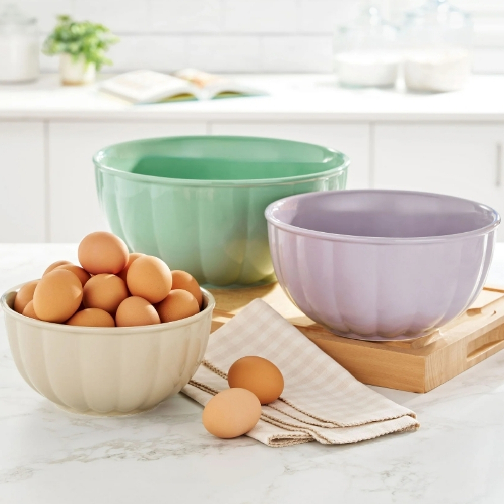 ❤️ New 2025 Pioneer Woman Ceramic Ribbed 3 Piece Bowl Set